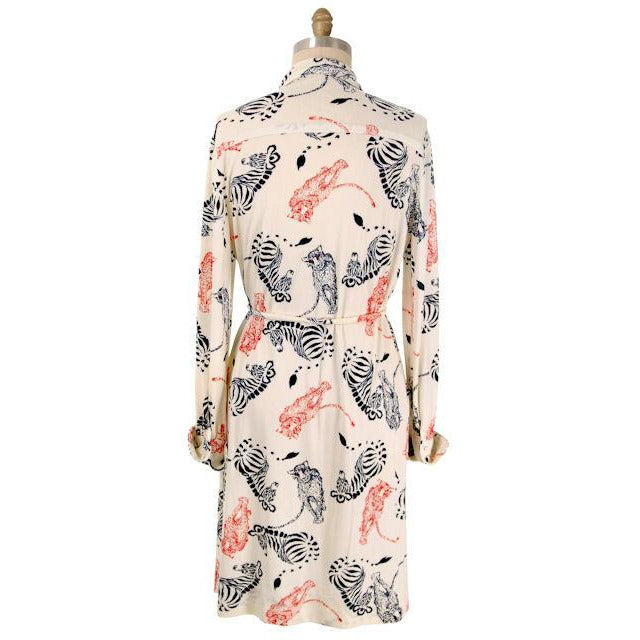 Vintage Amilio Dress Red/White/Blue Cheetahs & Zebras Knit M-XL 1970s Women's Amilio