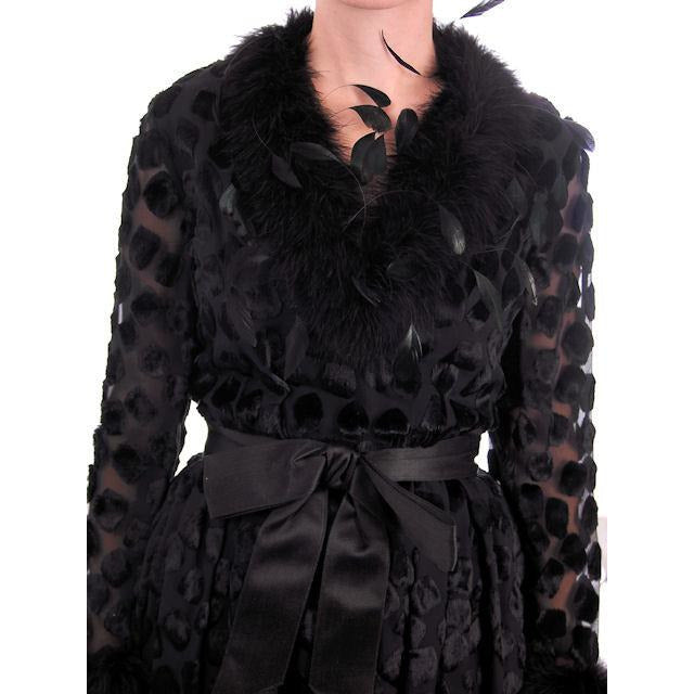 Vintage Black Silk Burn Out Velvet Cocktail Dress w Feathers Sarmi 1960s Small Women's,New Arrivals Sarmi