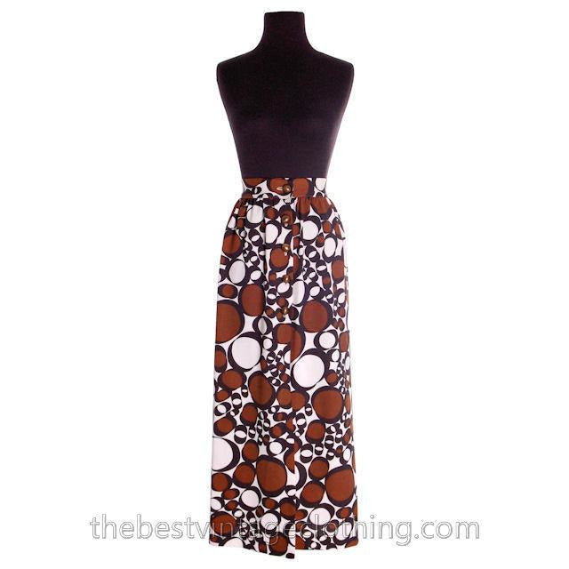 Vintage 1970s Polyester Fly Away Skirt Cool Brown Circles Bubbles Small skirt The Best Vintage Clothing