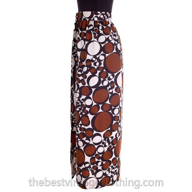Vintage 1970s Polyester Fly Away Skirt Cool Brown Circles Bubbles Small skirt The Best Vintage Clothing