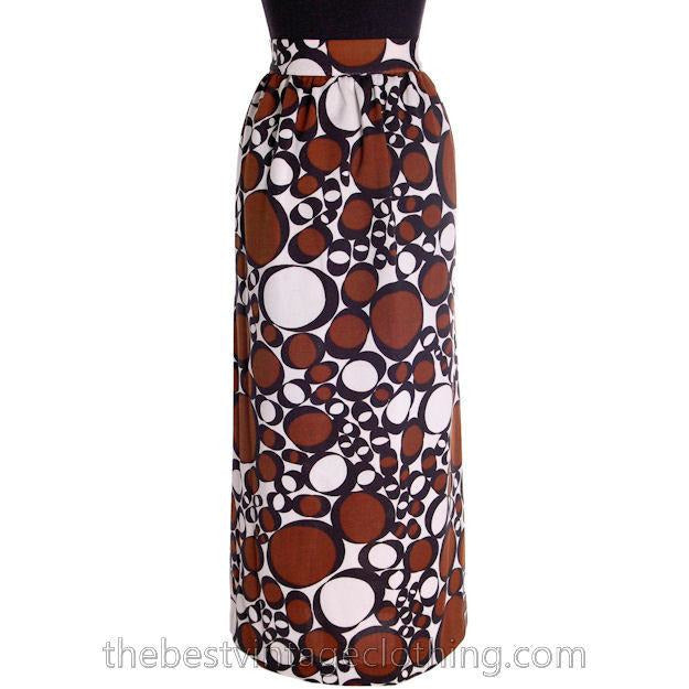 Vintage 1970s Polyester Fly Away Skirt Cool Brown Circles Bubbles Small skirt The Best Vintage Clothing