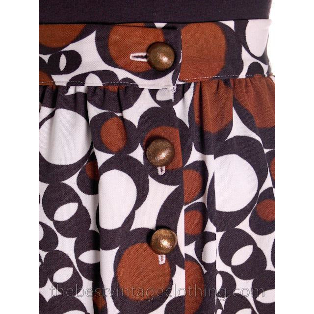 Vintage 1970s Polyester Fly Away Skirt Cool Brown Circles Bubbles Small skirt The Best Vintage Clothing