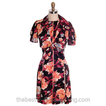 Vintage Halter Short Dress & Matching Jacket Polyester Floral Print 1970s S - The Best Vintage Clothing
 - 1