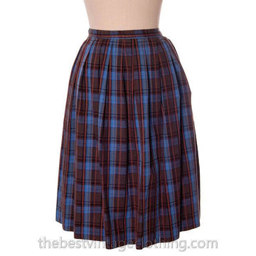True Vintage 1950s Plaid Skirt Blue Cotton Pleated Shamrock Small - The Best Vintage Clothing
 - 1