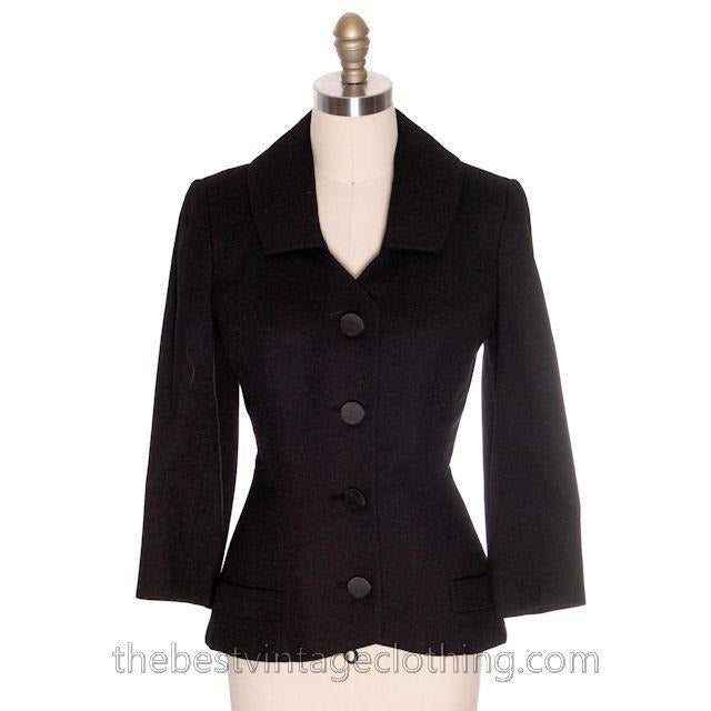 Vintage 1950s Womens Blazer Jacket Black Wool Manor-Bourne M I.Magnin Women's,New Arrivals The Best Vintage Clothing