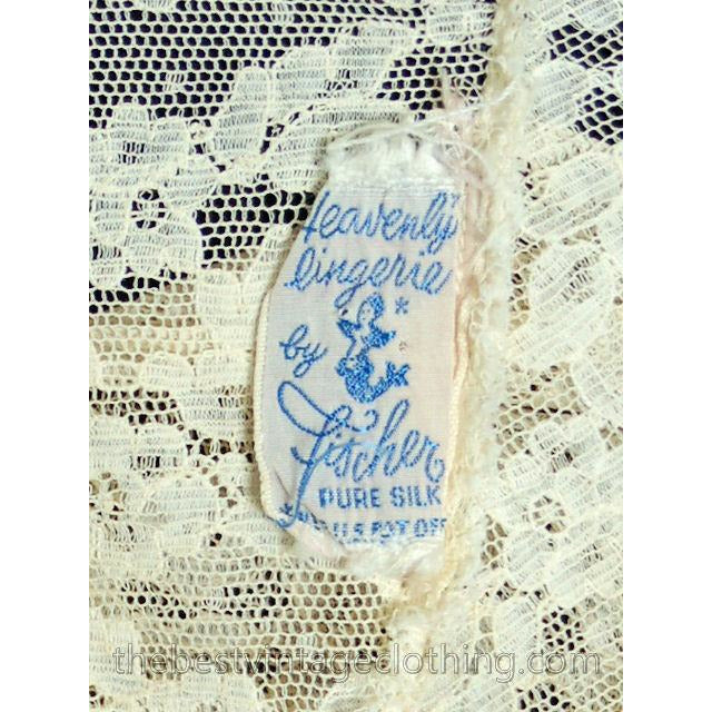 Vintage Fischer Heavenly Silk Lingerie Bias Cut Slip 1940s Small Wide Lace lingerie The Best Vintage Clothing