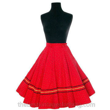 Vintage 1950s Circle Skirt Red Quilted Cotton Strawberry Mini Print Very Small Teens Women's,New Arrivals The Best Vintage Clothing