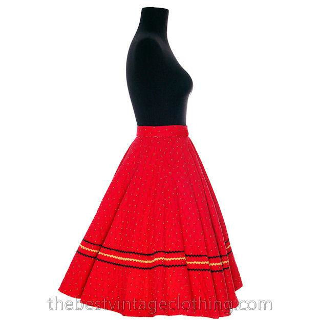 Vintage 1950s Circle Skirt Red Quilted Cotton Strawberry Mini Print Very Small Teens Women's,New Arrivals The Best Vintage Clothing