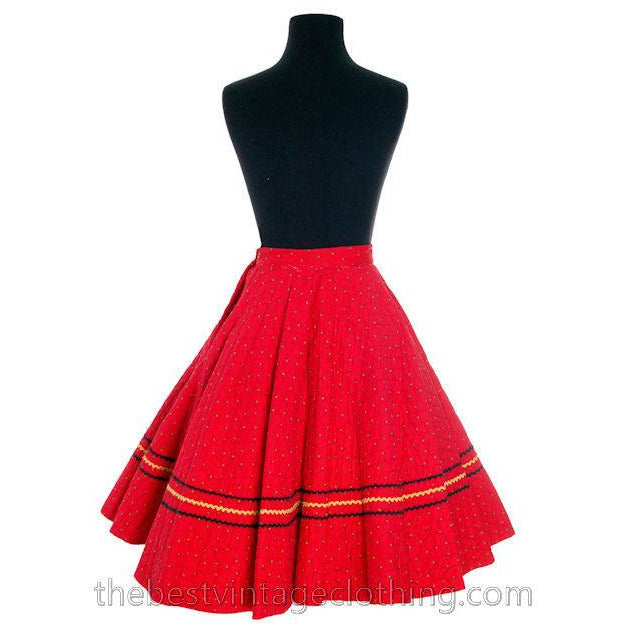 Vintage 1950s Circle Skirt Red Quilted Cotton Strawberry Mini Print Very Small Teens Women's,New Arrivals The Best Vintage Clothing