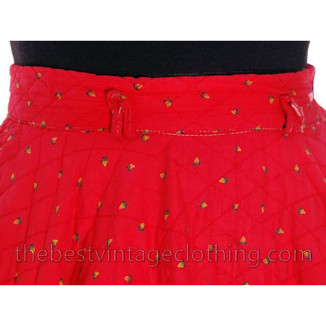Vintage 1950s Circle Skirt Red Quilted Cotton Strawberry Mini Print Very Small Teens Women's,New Arrivals The Best Vintage Clothing