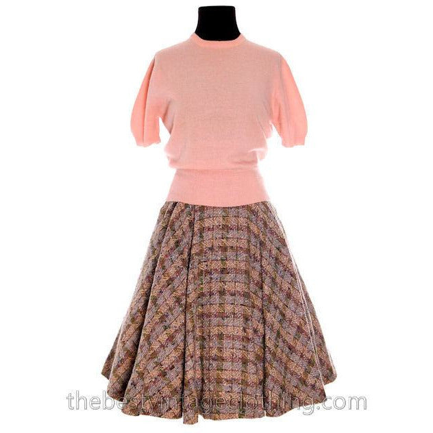 Vintage 1940s Circle Skirt Wool Tweed Pinks Gray Blums-Vogue Adorable Small Women's,New Arrivals The Best Vintage Clothing