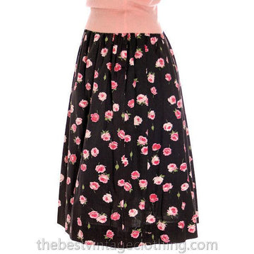 Vintage 1940s Cotton Skirt Pink Roses Print on Black M - The Best Vintage Clothing
 - 1