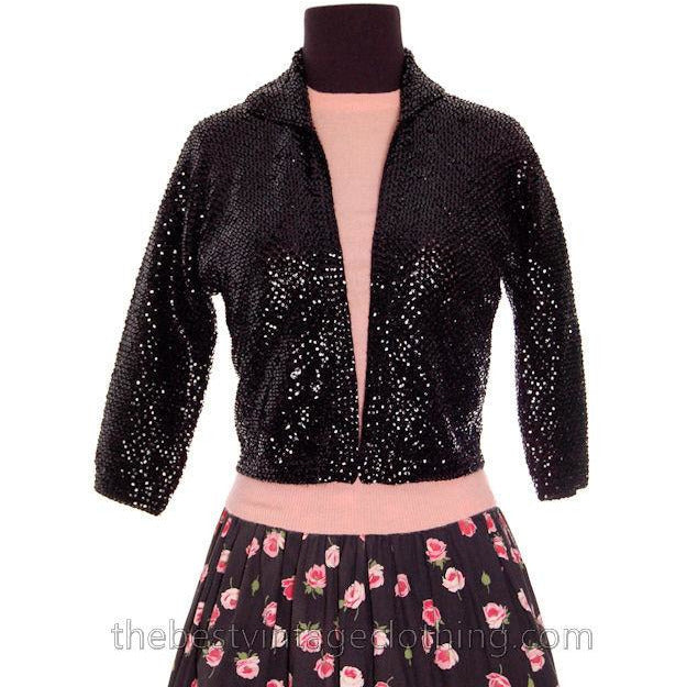 VTG 1950s Sweater Black Saks Fifth Ave  Sequin Shrug Womens S M - The Best Vintage Clothing
 - 1