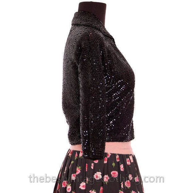 VTG 1950s Sweater Black Saks Fifth Ave Sequin Shrug Womens S M Women's,New Arrivals The Best Vintage Clothing