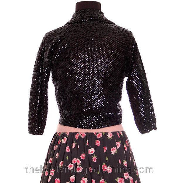 VTG 1950s Sweater Black Saks Fifth Ave Sequin Shrug Womens S M Women's,New Arrivals The Best Vintage Clothing