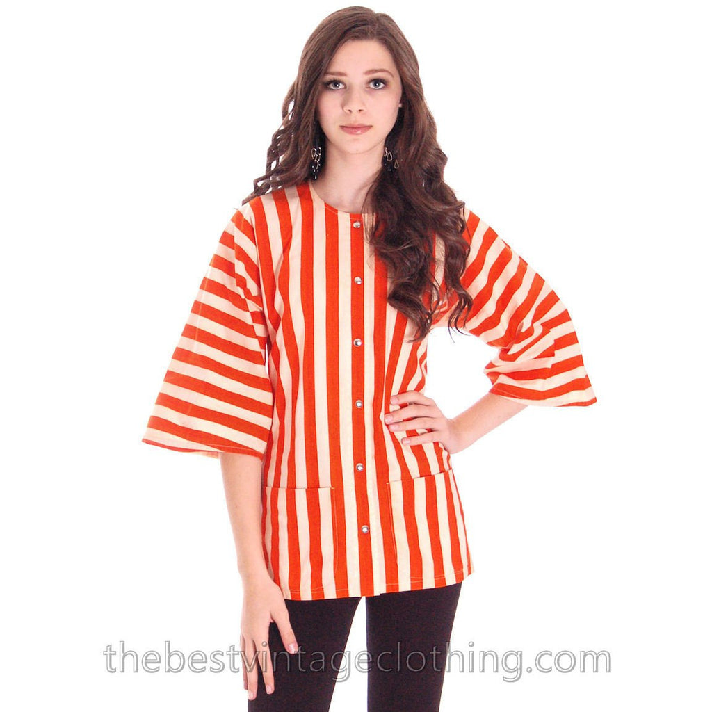 Vintage Vuokko Finland Striped Coat Top Orange & White 36/6 100% Cotton - The Best Vintage Clothing
 - 1