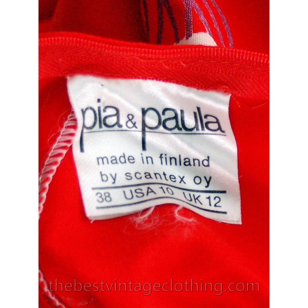 Vintage 1970s Dress Pia & Paula Maxi Fab Red Print 38/UK 12/US 8-10 marimekko The Best Vintage Clothing
