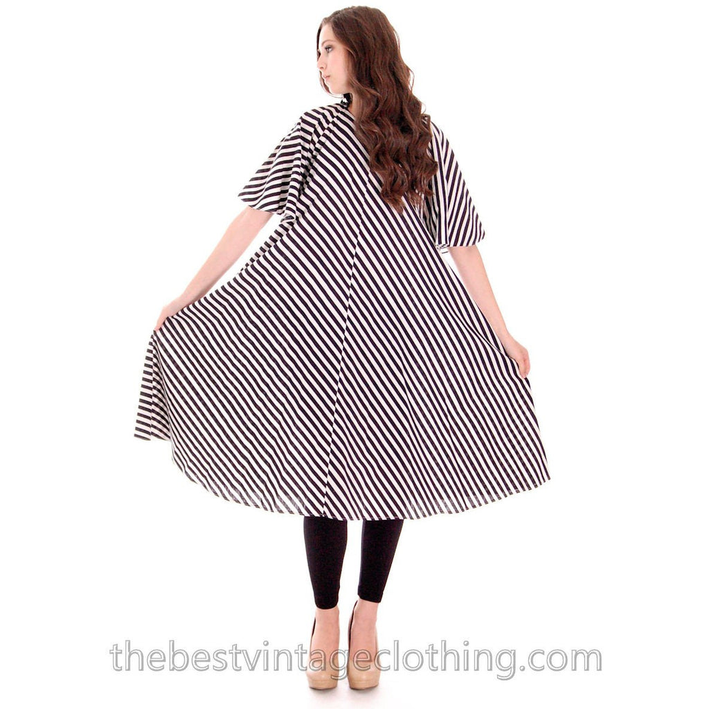 Vintage Vuokko Angel Sleeve Tent Dress Black & White Stripes XS 1970s marimekko The Best Vintage Clothing