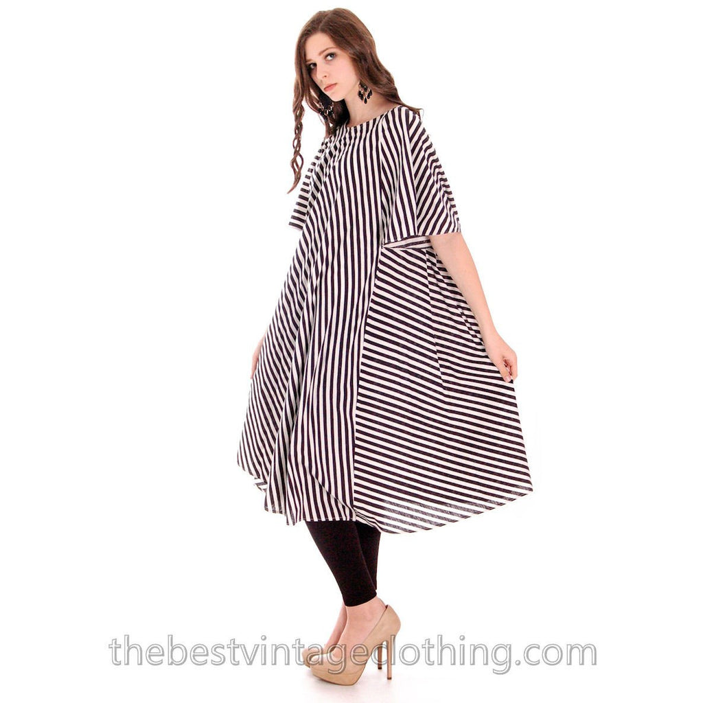 Vintage Vuokko Angel Sleeve Tent Dress Black & White Stripes XS 1970s marimekko The Best Vintage Clothing