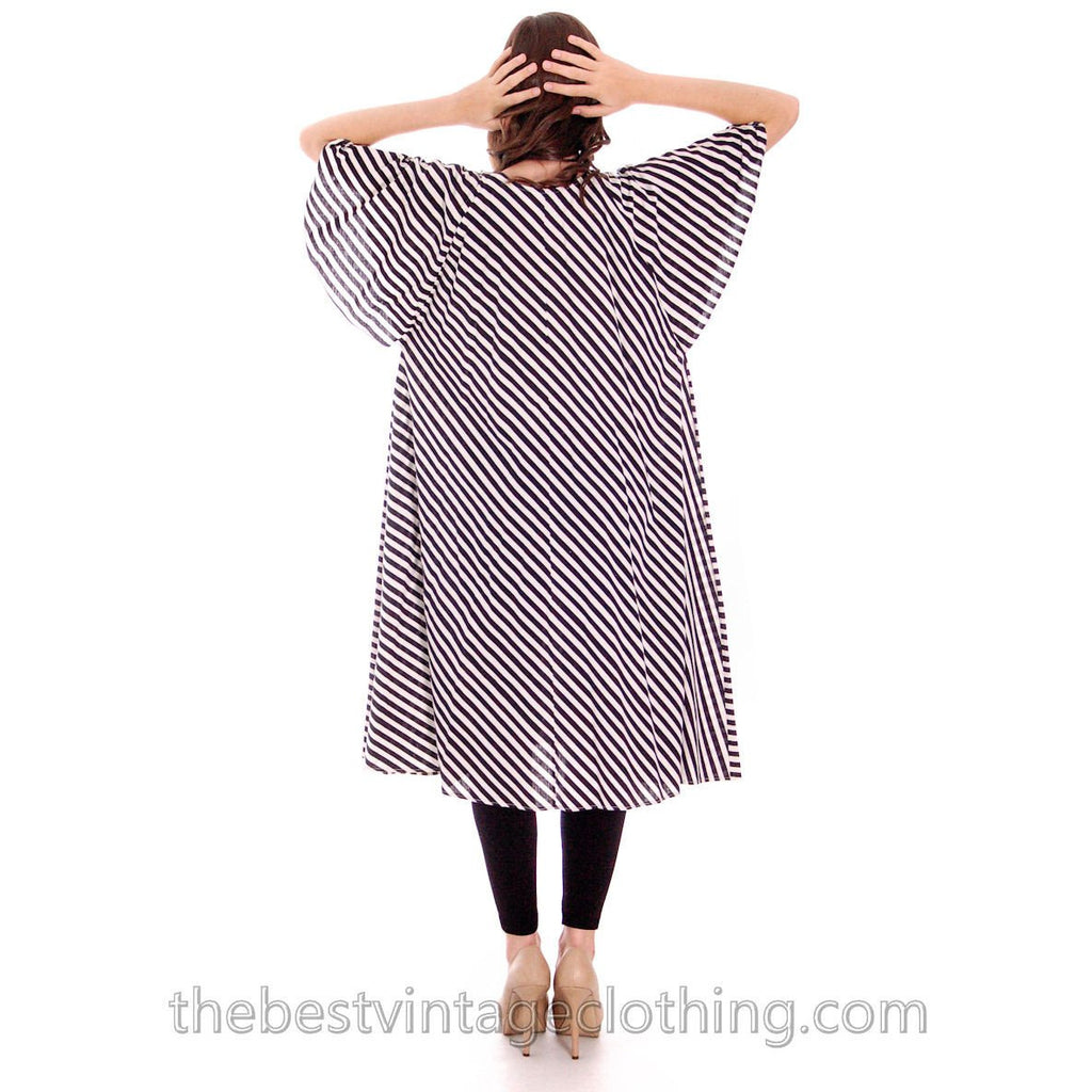 Vintage Vuokko Angel Sleeve Tent Dress Black & White Stripes XS 1970s marimekko The Best Vintage Clothing