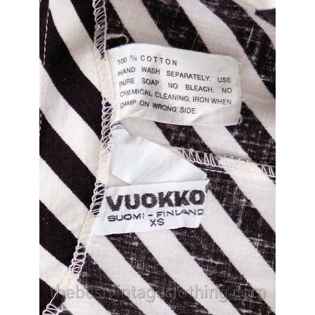 Vintage Vuokko Angel Sleeve Tent Dress Black & White Stripes XS 1970s marimekko The Best Vintage Clothing