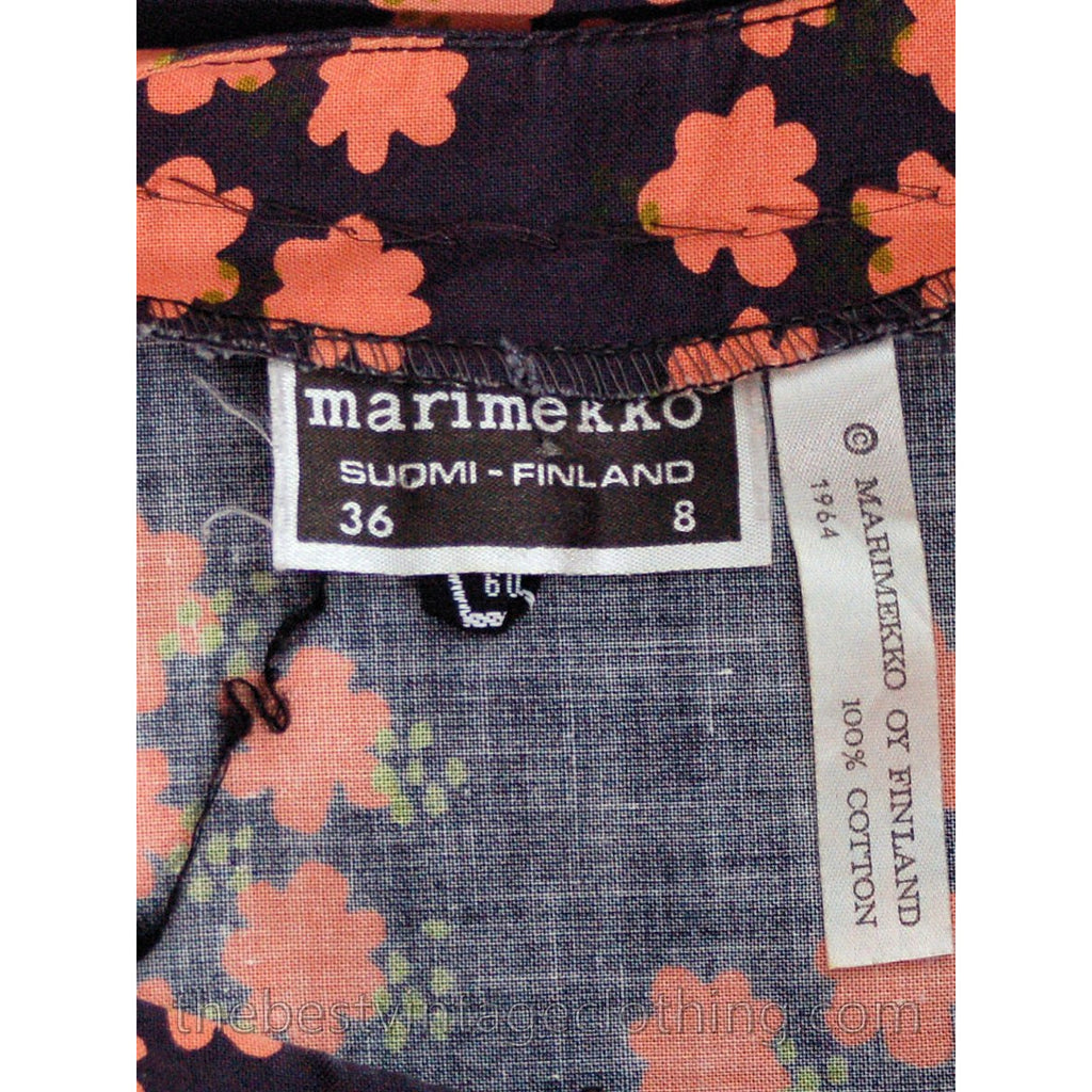 Rare Marimekko Dress Puketti 1964 Label Maxi Dress 100% Cotton 36/8 marimekko The Best Vintage Clothing