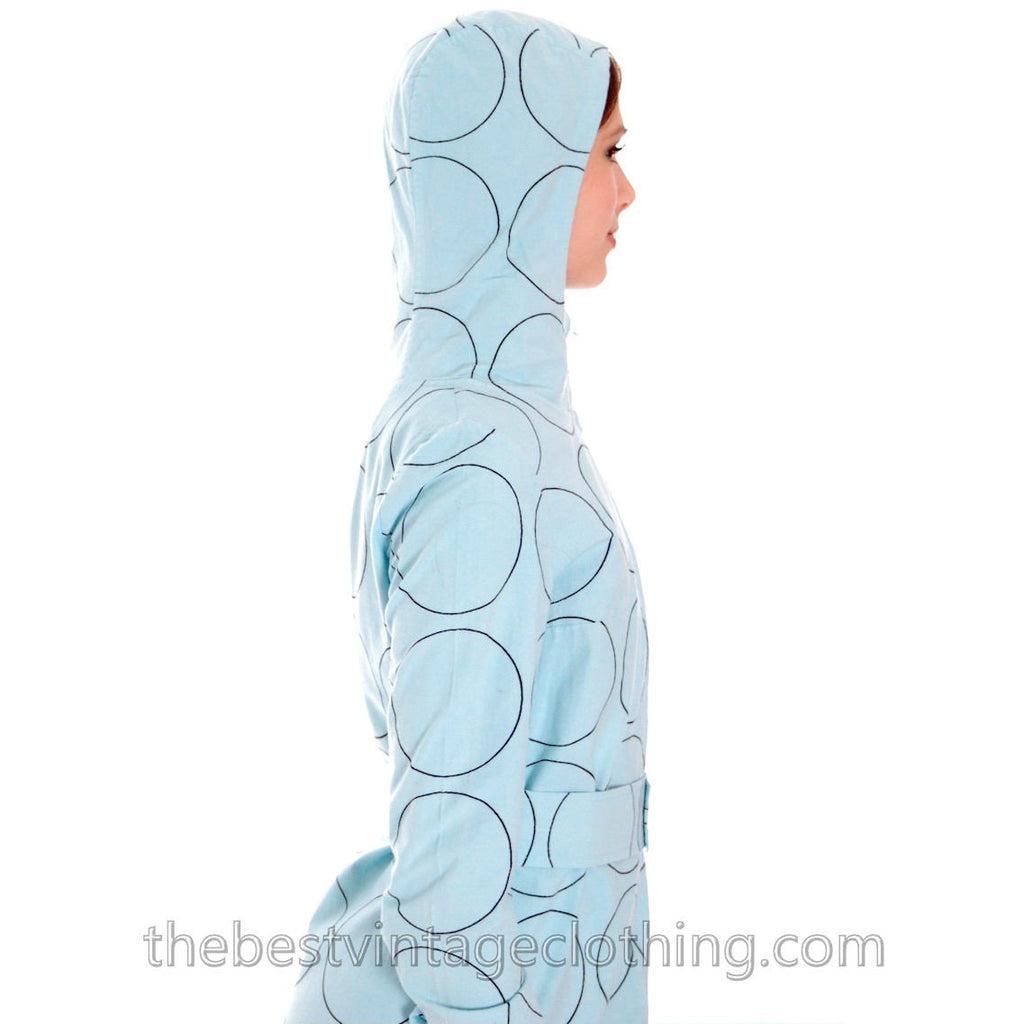 Vintage Vuokko Blue Circles Designer Gown Funnel Neck Hoodie 1960s 38/8 marimekko The Best Vintage Clothing