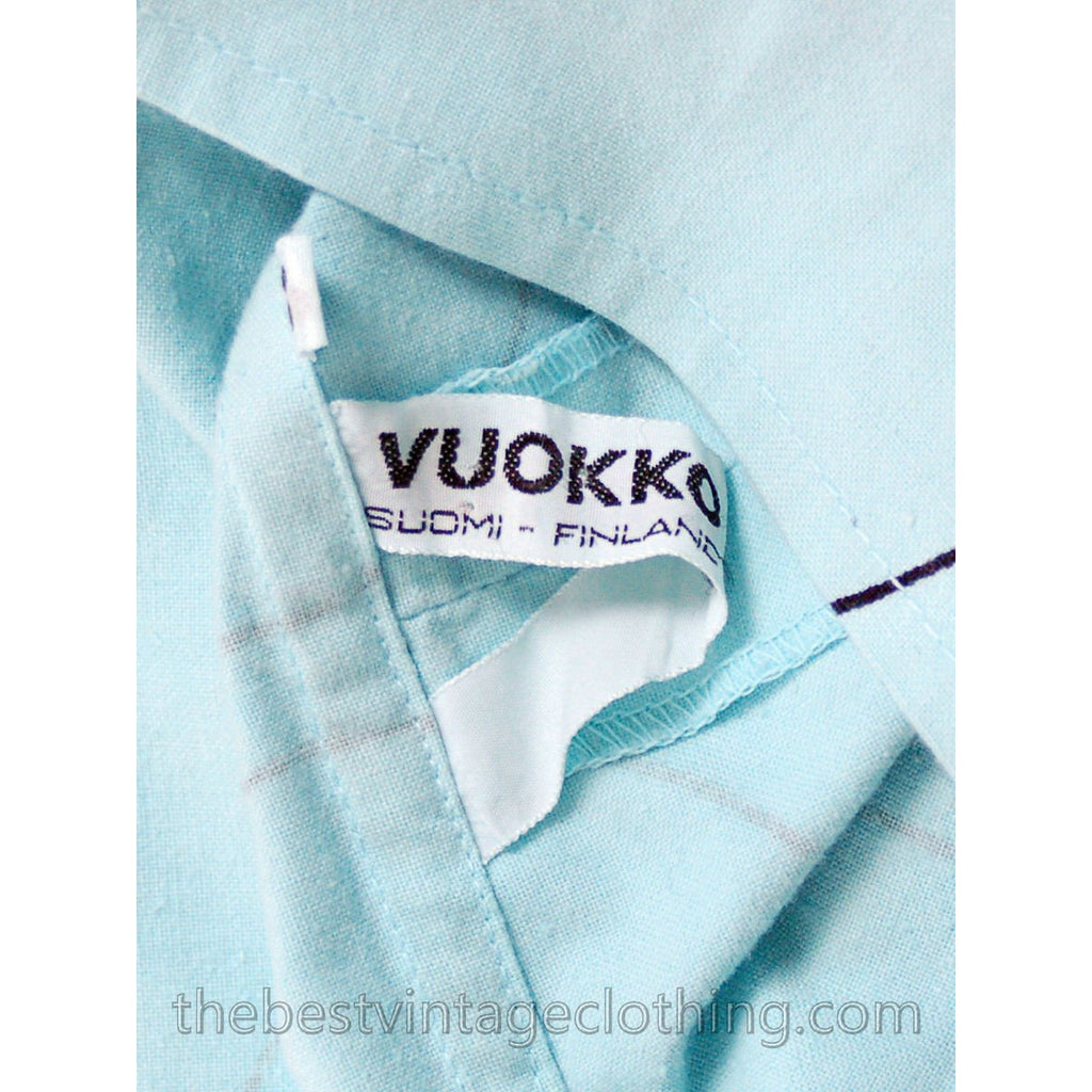 Vintage Vuokko Blue Circles Designer Gown Funnel Neck Hoodie 1960s 38/8 marimekko The Best Vintage Clothing