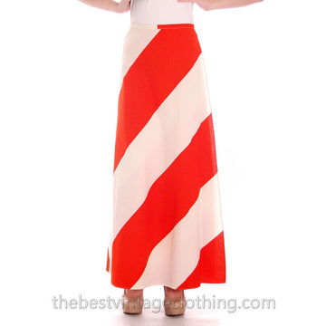 Vintage Vuokko 1970s METSÄ Awning Stripe Maxi Wrap Skirt Orange & White M marimekko Vuokko