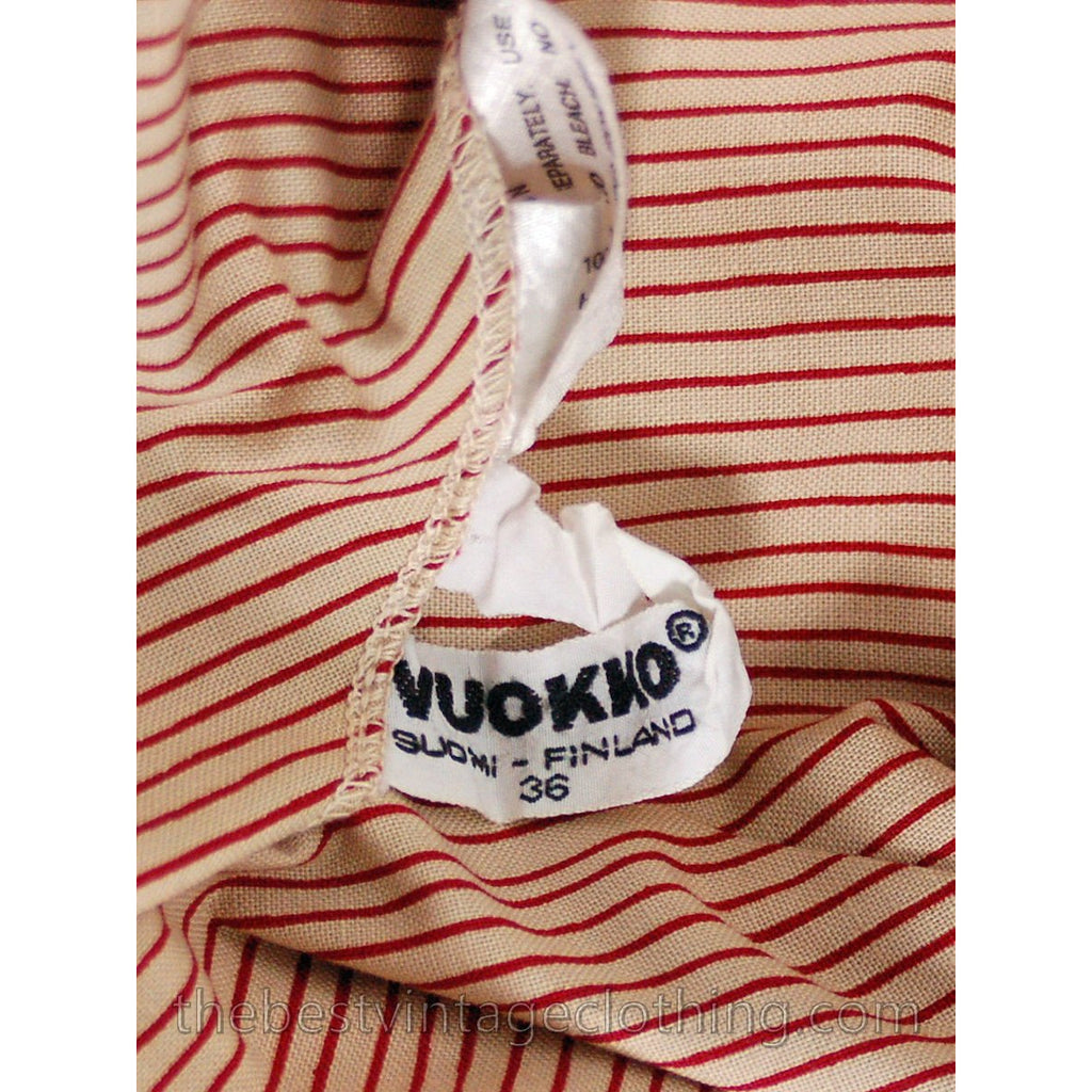 Vintage 1970s Vuokko Nurmesniemi Tent Dress Maxi Red Striped 100% Cotton 36/6 marimekko The Best Vintage Clothing