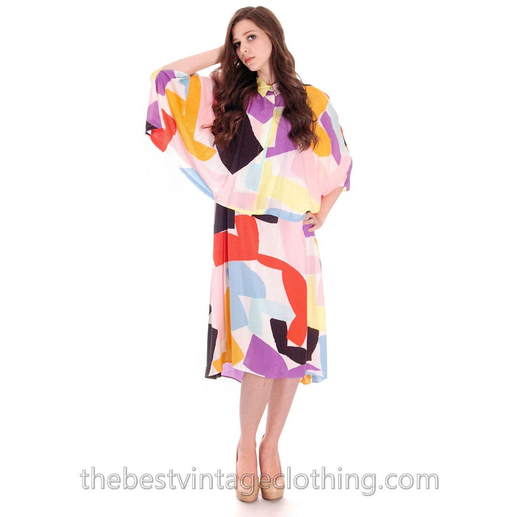 Vintage Marimekko Silk Blend Tent Dress & Cape Jacket 44/M Abstract Letter Print marimekko The Best Vintage Clothing