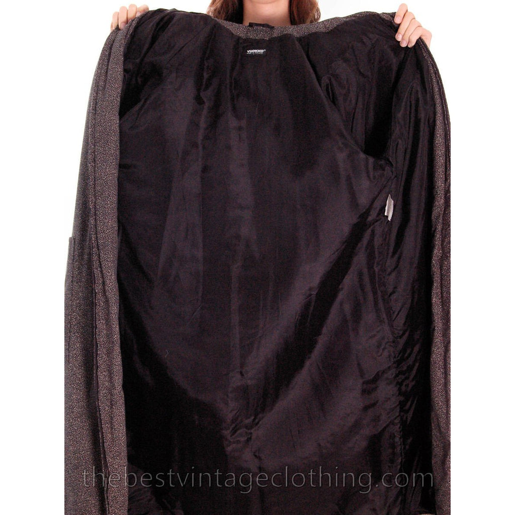 Vintage 1970s Vuokko Maxi Coat Womens Hooded Speckle Design Black Gray Cotton L marimekko The Best Vintage Clothing