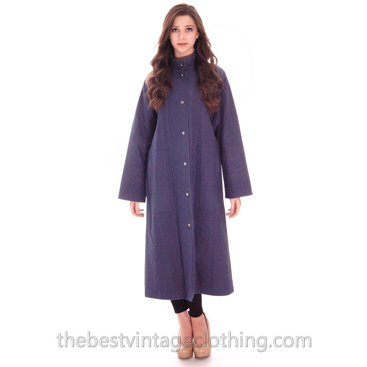 Vintage 1970s Vuokko Maxi Coat Indigo Speckled Print Blue Tent A line XS marimekko The Best Vintage Clothing