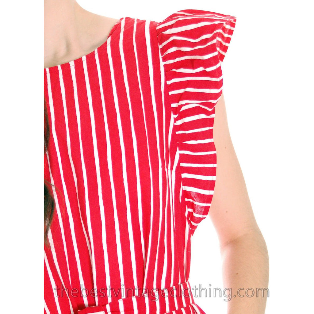 Vintage Marimekko Piccolo Red White Stripe Print Jumper Apron Dress M-L NOS 1980s marimekko The Best Vintage Clothing