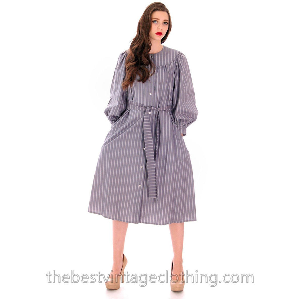 Vintage Vuokko Cotton Tent Dress 1970s Gray Piccolo Stripes XXS marimekko The Best Vintage Clothing