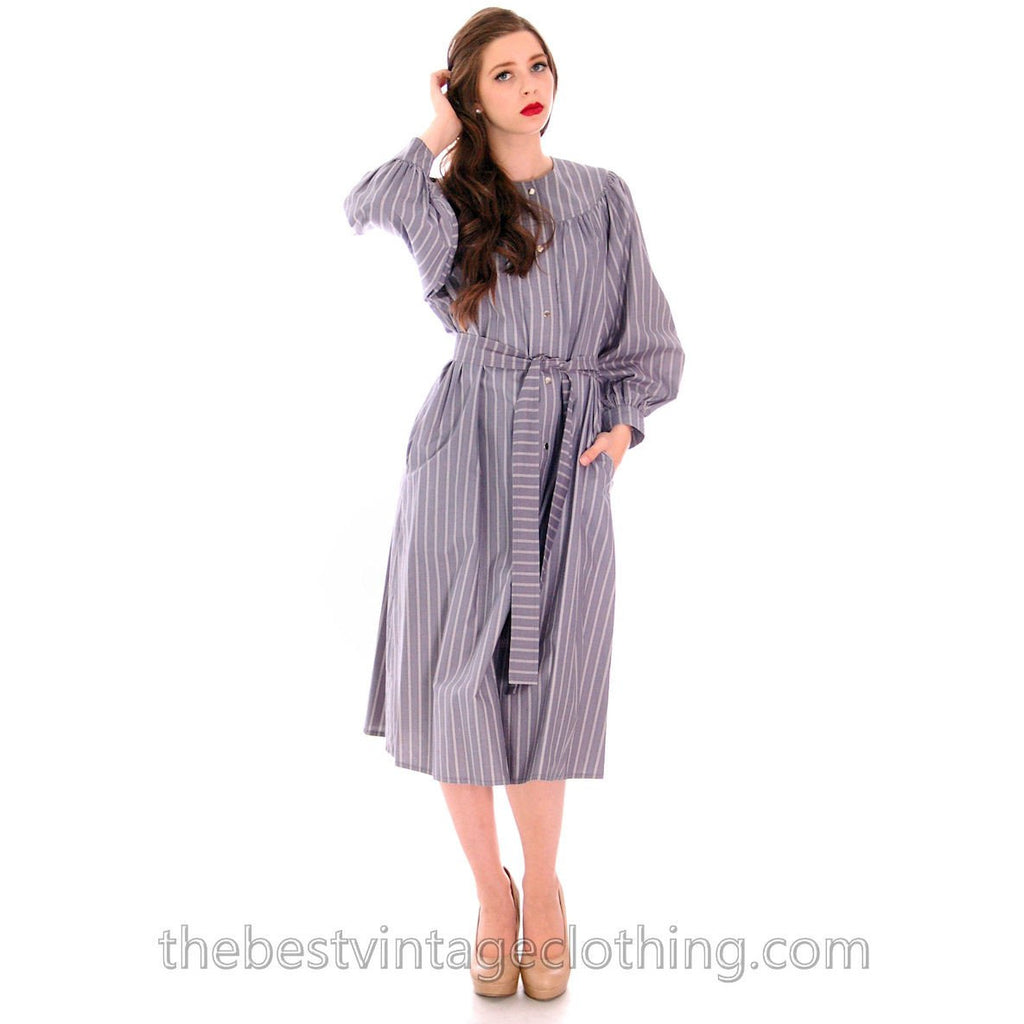 Vintage Vuokko Cotton Tent Dress 1970s Gray Piccolo Stripes XXS marimekko The Best Vintage Clothing