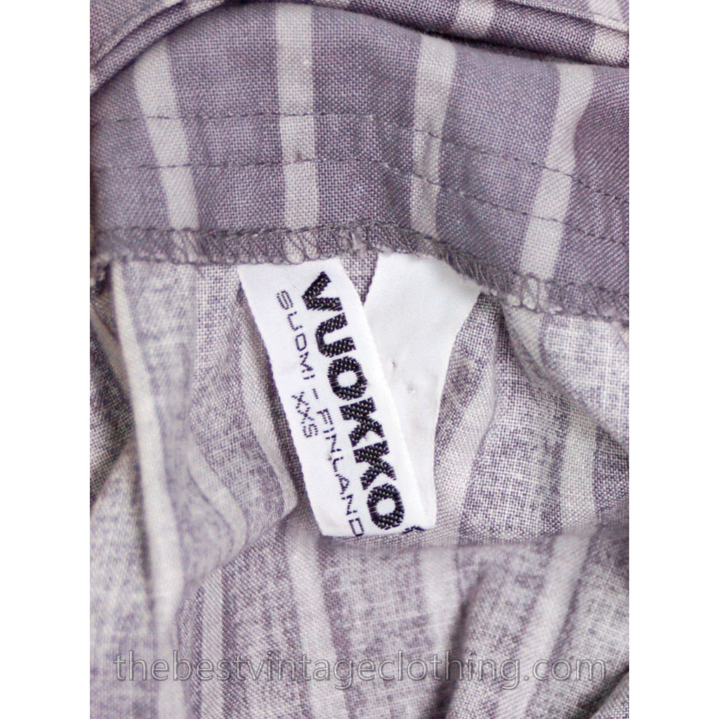 Vintage Vuokko Cotton Tent Dress 1970s Gray Piccolo Stripes XXS marimekko The Best Vintage Clothing