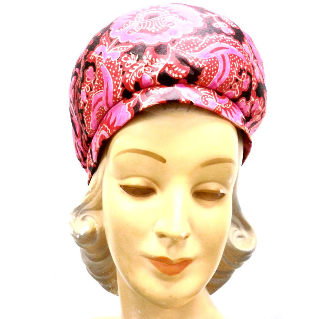 Vintage Hat Halston Silk Abstract Print Pinks & Reds 1970S Hats,New Arrivals Halston