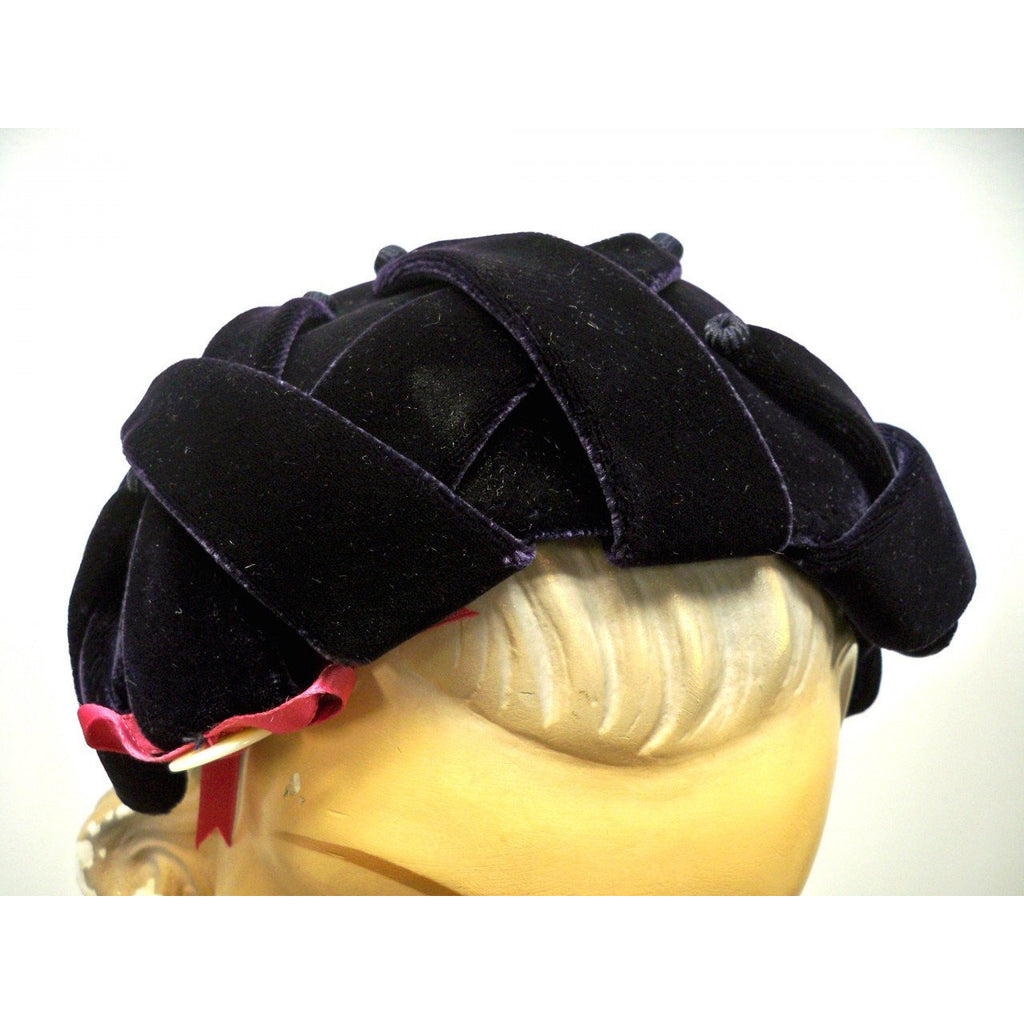 Vintage Womens Cocktail Hat Deep Eggplant Silk Velvet Skull Cap 1950S Hats The Best Vintage Clothing
