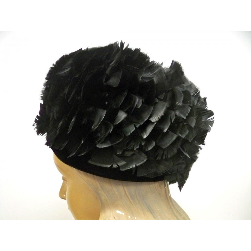 Vintage Ladies Bubble Hat Large Black Turkey Feather 1950S Hats,New Arrivals,On Sale vendor-unknown