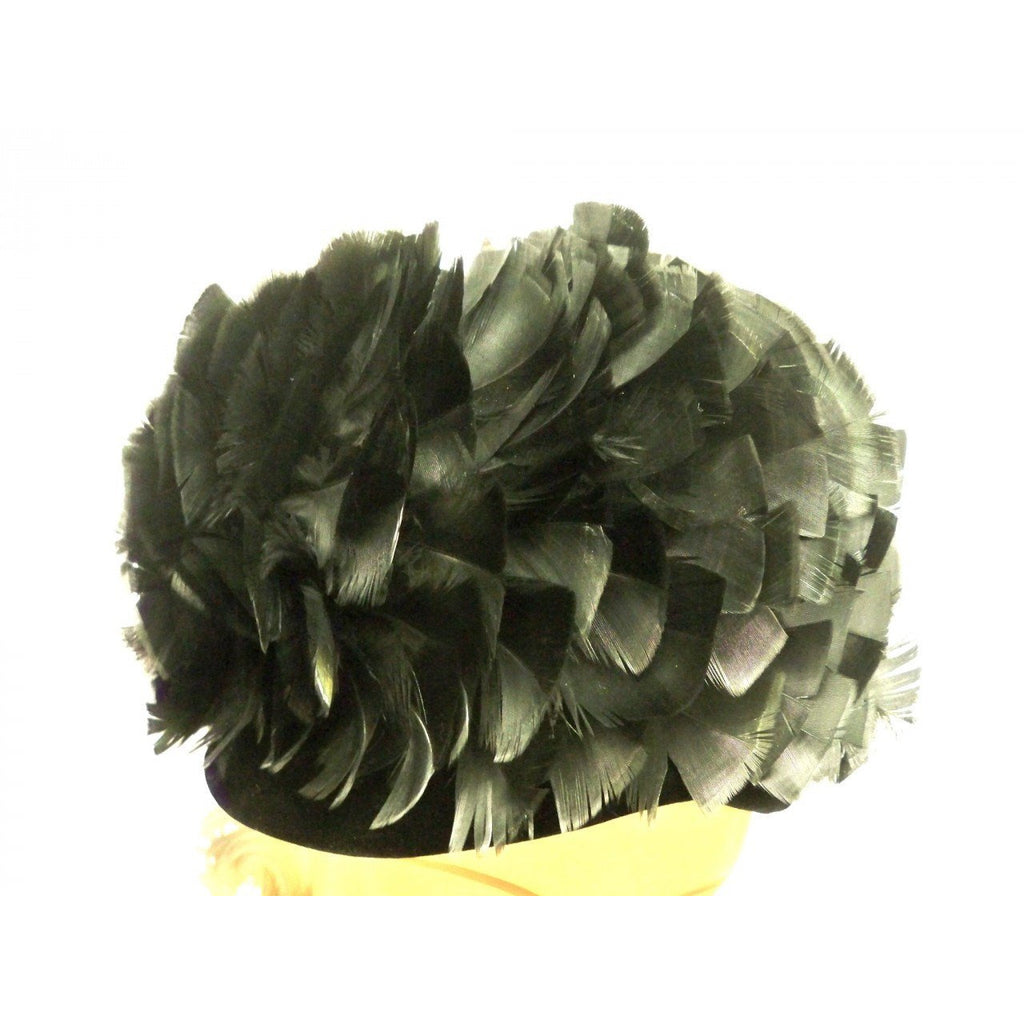 Vintage Ladies Bubble Hat Large Black Turkey Feather 1950S Hats,New Arrivals,On Sale vendor-unknown
