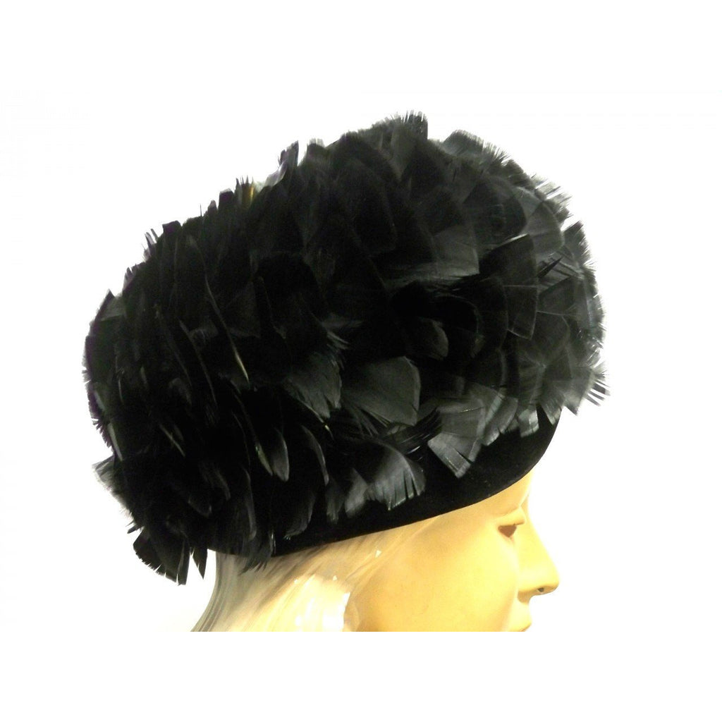 Vintage Ladies Bubble Hat Large Black Turkey Feather 1950S Hats,New Arrivals,On Sale vendor-unknown