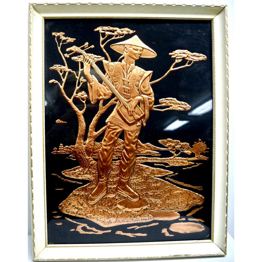 Vintage Mid Century Moderne Pressed Copper Chinese Relief Art Late 1940s Collectibles,New Arrivals,On Sale The Best Vintage Clothing