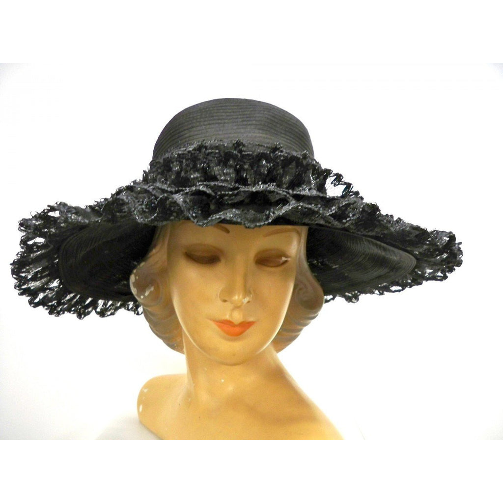 Ladies Wide Brimmed Horsehair Straw Lace Hat 1960s Robin New York Hats,New Arrivals The Best Vintage Clothing
