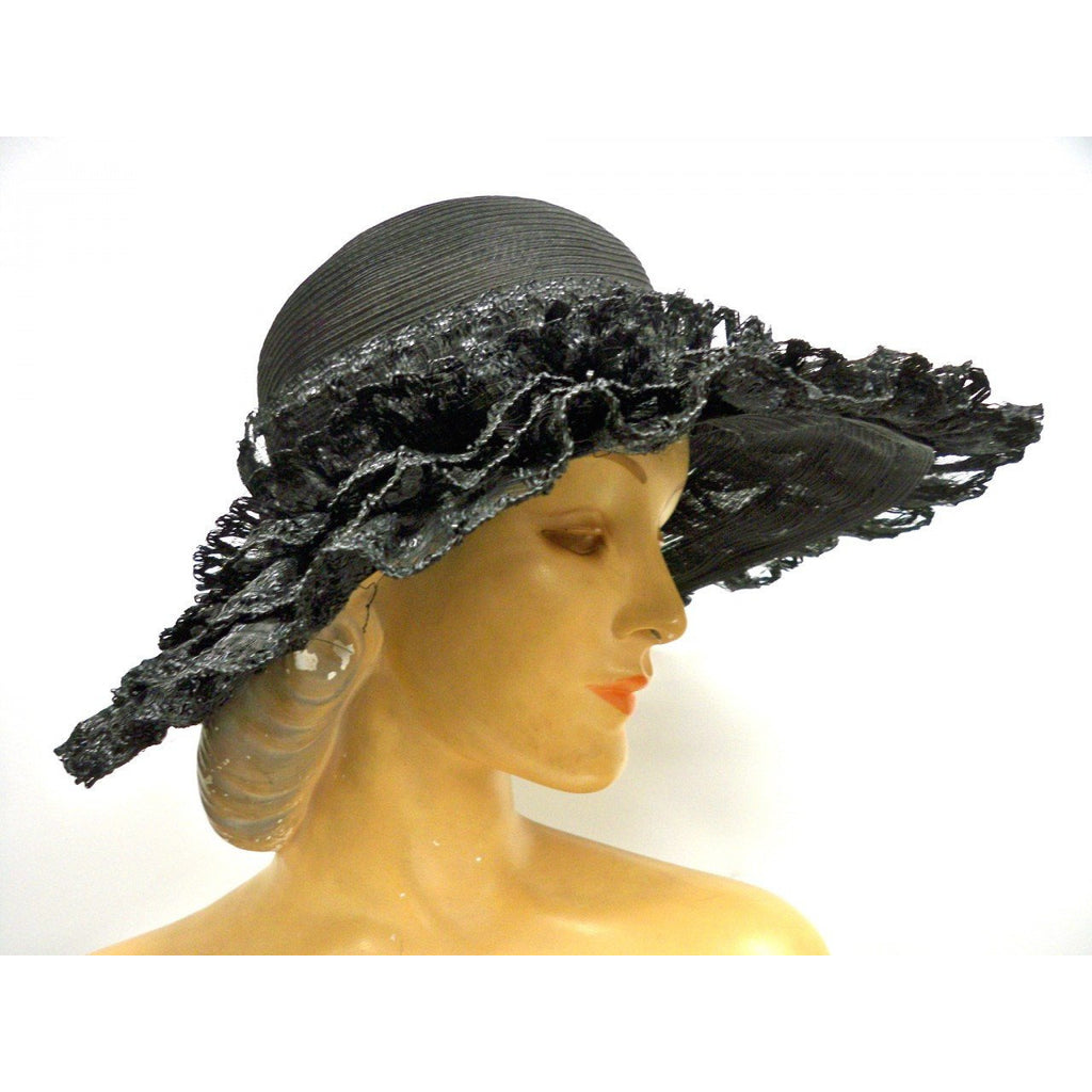 Ladies Wide Brimmed Horsehair Straw Lace Hat 1960s Robin New York Hats,New Arrivals The Best Vintage Clothing