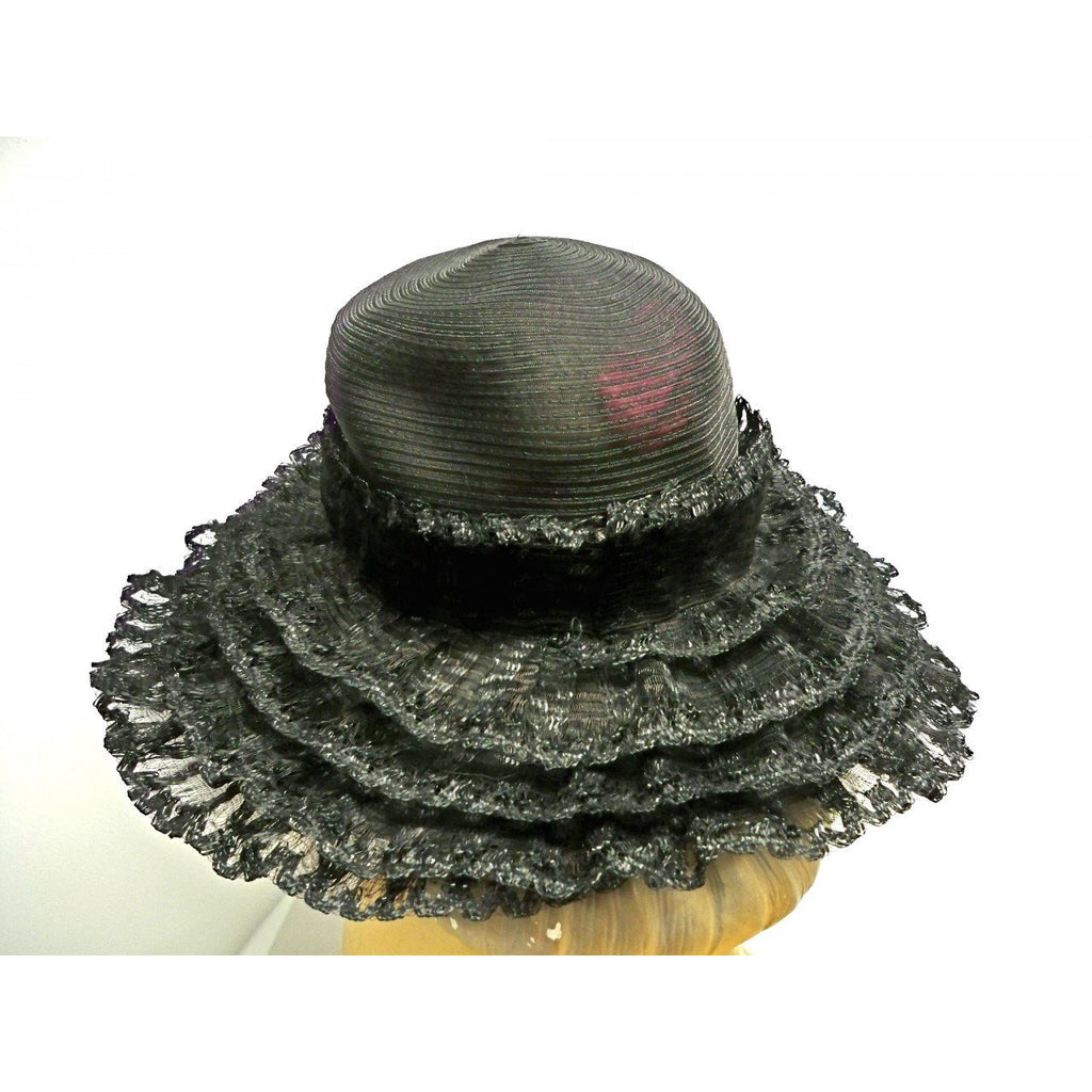 Ladies Wide Brimmed Horsehair Straw Lace Hat 1960s Robin New York Hats,New Arrivals The Best Vintage Clothing