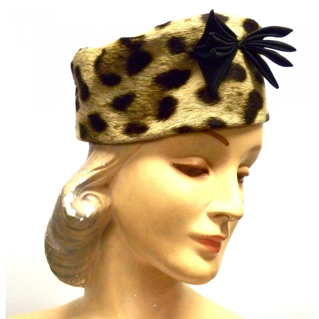 Vintage Ladies Pillbox Hat Genuine Cheetah Fur 1950s Hats,Women's The Best Vintage Clothing