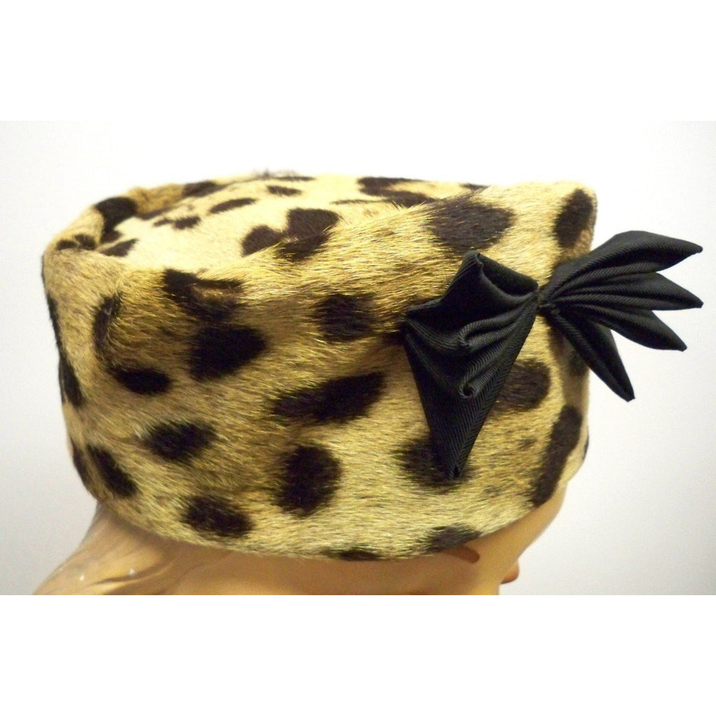 Vintage Ladies Pillbox Hat Genuine Cheetah Fur 1950s Hats,Women's The Best Vintage Clothing
