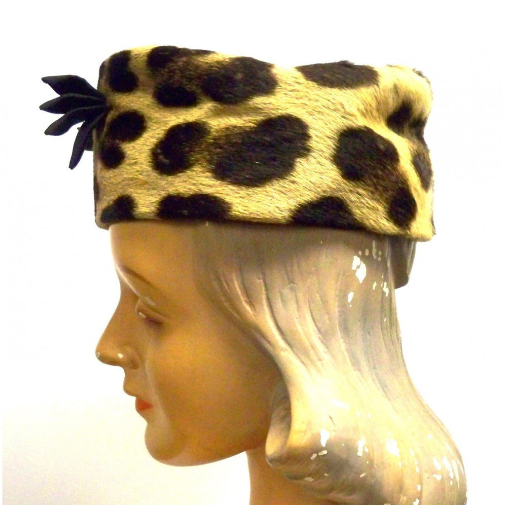 Vintage Ladies Pillbox Hat Genuine Cheetah Fur 1950s Hats,Women's The Best Vintage Clothing