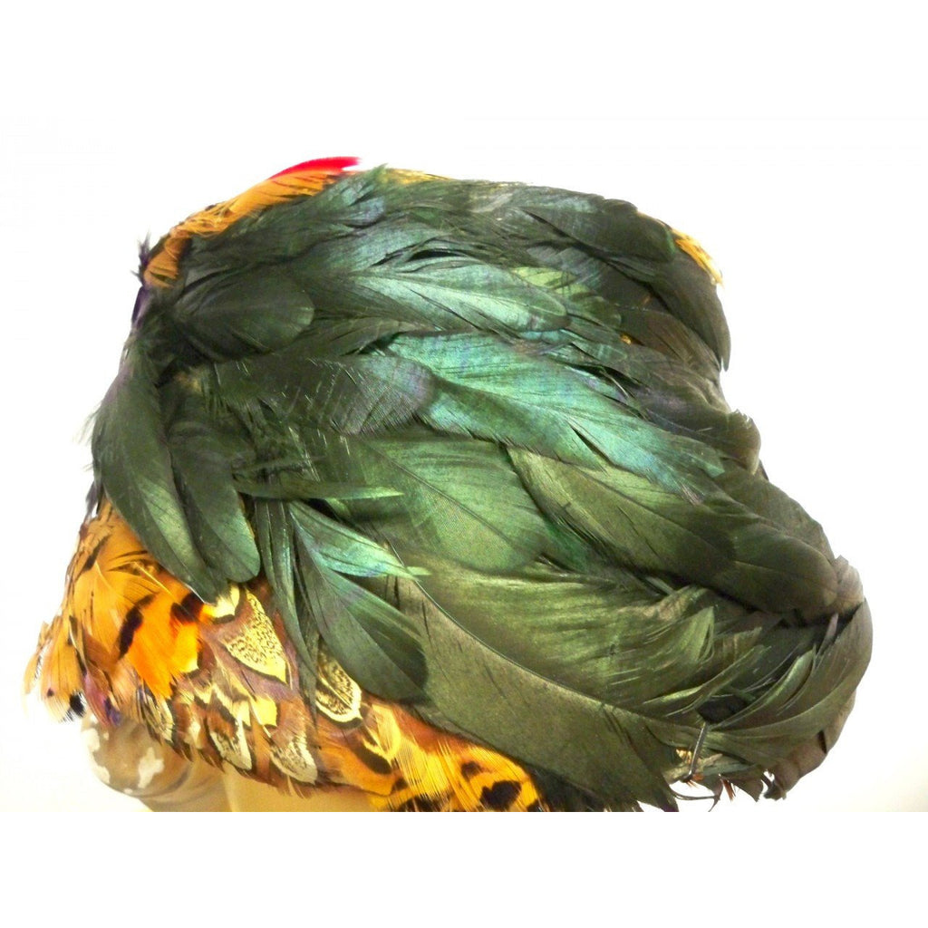 Vintage Pheasant Feather Hat Bucket Hat 1950s Green Iridescents Bernallen Hats The Best Vintage Clothing